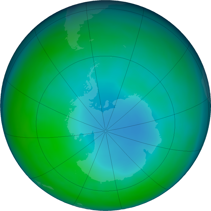 Antarctic ozone map for June 2020